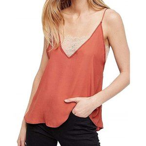 Free People Womens Lace Inset Cami Tank Top, Beige, X-Small